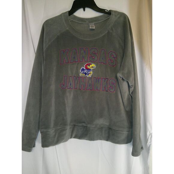 Kansas Jayhawks NCAA Velvet Crewneck Sweatshirt Gray College Sports Fan Gear‎ XL - Picture 1 of 3